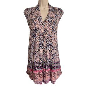 Cable & Gauge Women Size 1X Stretchy Tank Pleated V Neck Purple Pink EUC